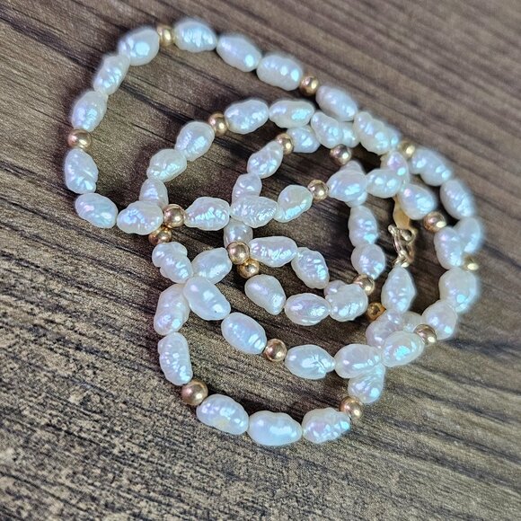 Freshwater Pearl Necklace with 14K Yellow Gold Spring Ring Clasp 44cm/17” - Picture 1 of 5